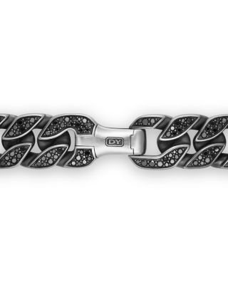Curb Chain Bracelet in Sterling Silver with Black Diamonds, 18mm