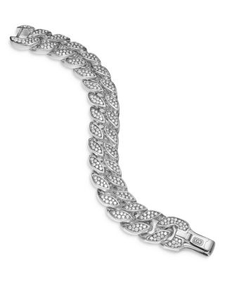 Men's Curb Chain Bracelet in Sterling Silver with Diamonds, 18mm
