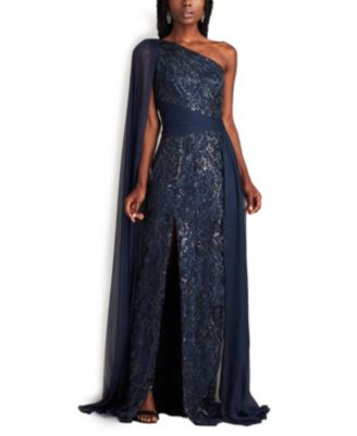 Tadashi Shoji - Ada Beaded One Shoulder Cape Sleeve Gown