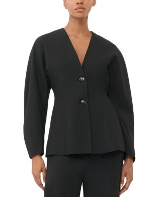 GANNI - Black Fitted Drapey Melange Blazer