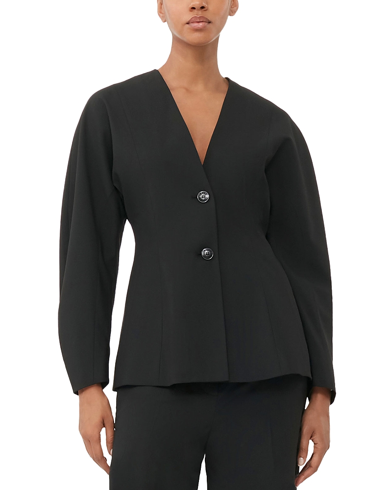 Ganni Black Fitted Drapey Melange Blazer In Black