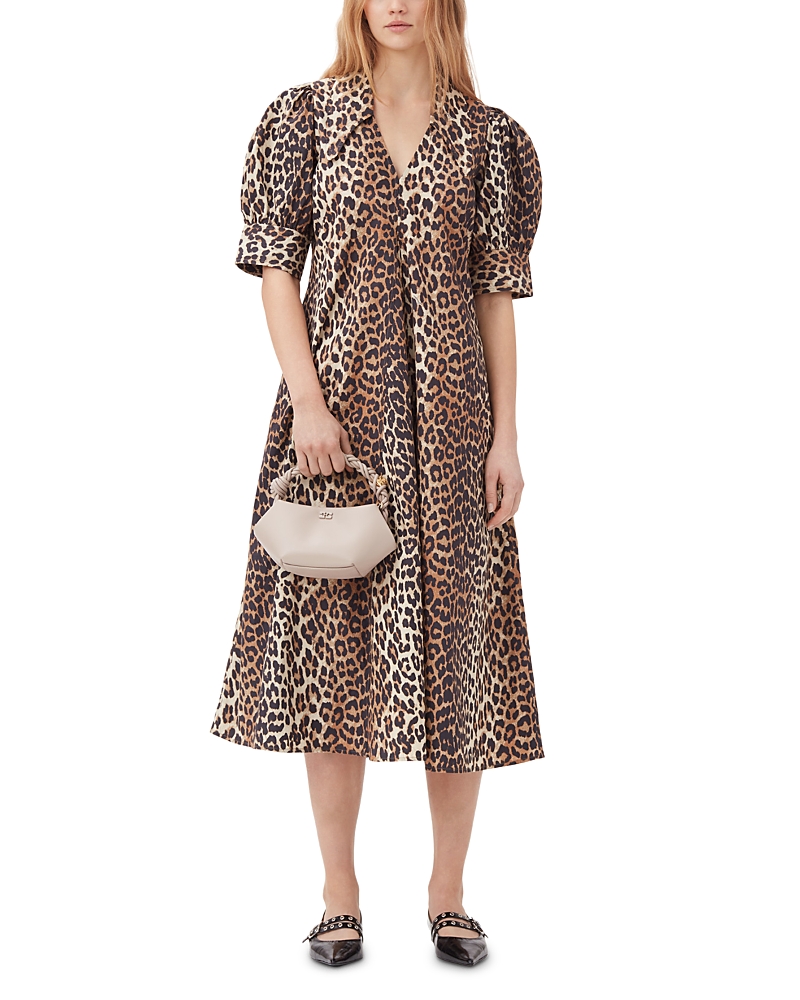 Ganni Organic Cotton Maxi Dress In Animal Print