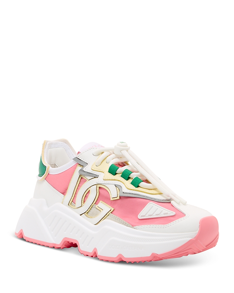 Dolce & Gabbana Dg Colorblock Drawstring Runner Sneakers In Bianco/verde