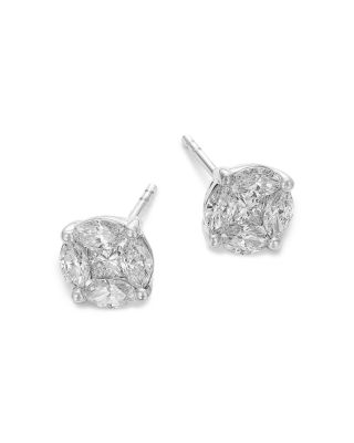 Diamond Marquise & Princess Cluster Stud Earrings in 14K White Gold, 0.75 tcw