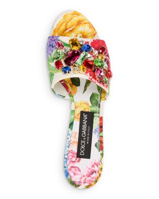 Women&#39;s Crystal Embellished Flower Print High Heel Sandals