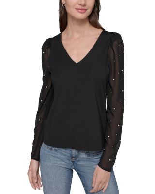 KARL LAGERFELD PARIS - Mesh Sleeve Top