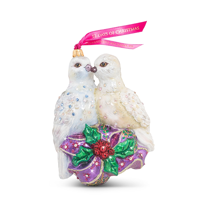 Jay Strongwater Two Turtle Doves Glass Ornament In Multi