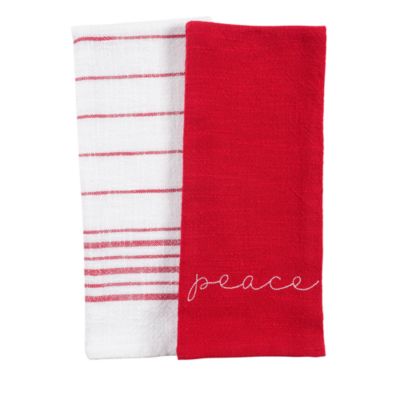 KAF Home - Red Embroidered Towels, Set of 2