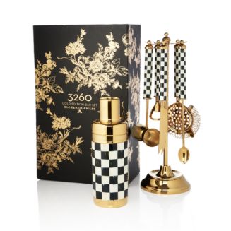 Mackenzie-Childs Courtly Check Gold 6-Piece Bar Tool Set and Stand | Bloomingdale's
