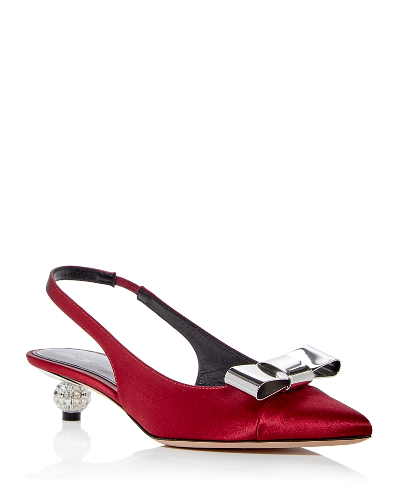 Giambattista Valli Women's Slingback Pointed Toe Bow Heels In Ruby/silver