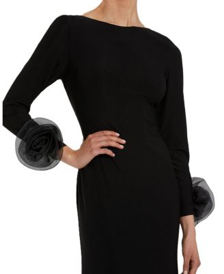 Long Sleeve Fitted Jersey With 3D Flowers Gown