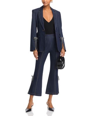 Cinq à Sept - Cheyenne Embellished Denim Blazer & Ayleen High Rise Cropped Flared Jeans in Indigo