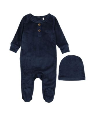 Pouf - Unisex Velour Henley Footie - Baby