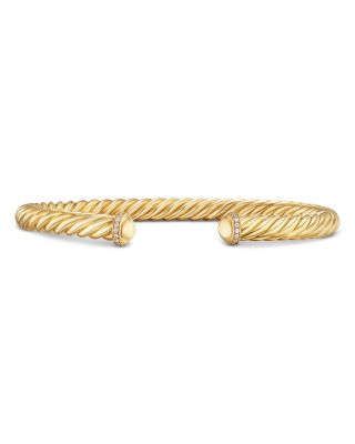 David Yurman - Men's Cable Cuff Bracelet in 18K Yellow Gold with Pav&eacute; Diamonds, 6mm