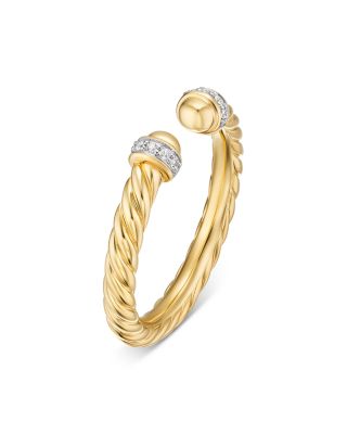 Cable Band Open Ring in 18K Yellow Gold with Diamonds, 2.8mm
