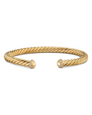 Men's Cable Cuff Bracelet in 18K Yellow Gold with Pav&eacute; Diamonds, 6mm