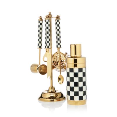 Courtly Check Gold 6-Piece Bar Tool Set and Stand