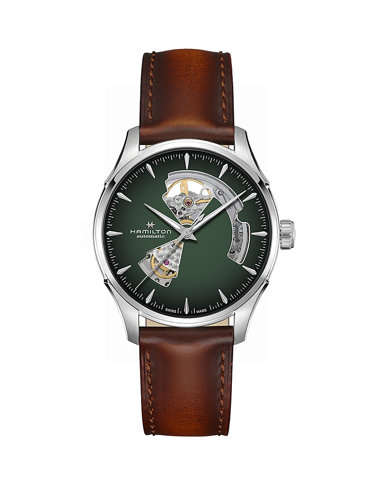 Hamilton Jazzmaster Open Heart Auto In Green/brown