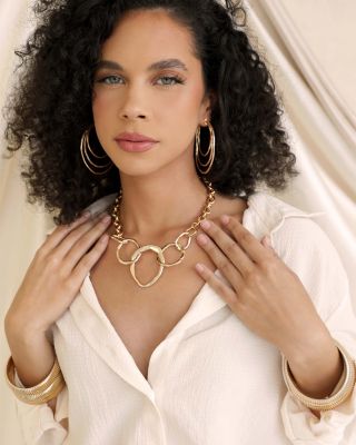 Interlocking Golden Chain Statement Necklace, 15"-19"