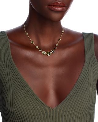 18K Yellow Gold Jaipur Color Green Tourmaline Bezel Graduated Statement Necklace, 16.5 - 18" - Exclusive