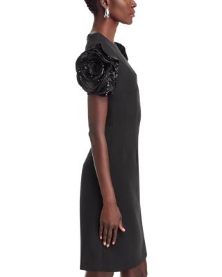 Stretch Crepe Sequin Flower Short Sleeve Sheath Dress