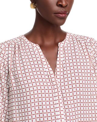 Three Quarter Sleeve Printed Pintucked Back Blouse