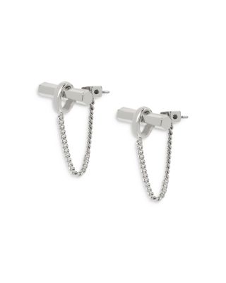Front Back Chain Bar Drop Earrings Rhodium on Sterling Silver