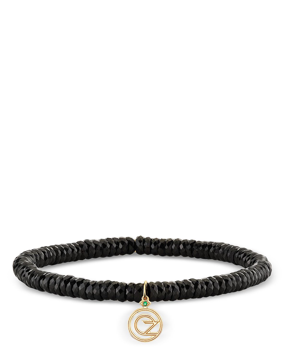 Sydney Evan Wicked x Sydney Evan 14K Yellow Gold Black Spinel & Emerald Accent Oz Logo Charm Bracelet