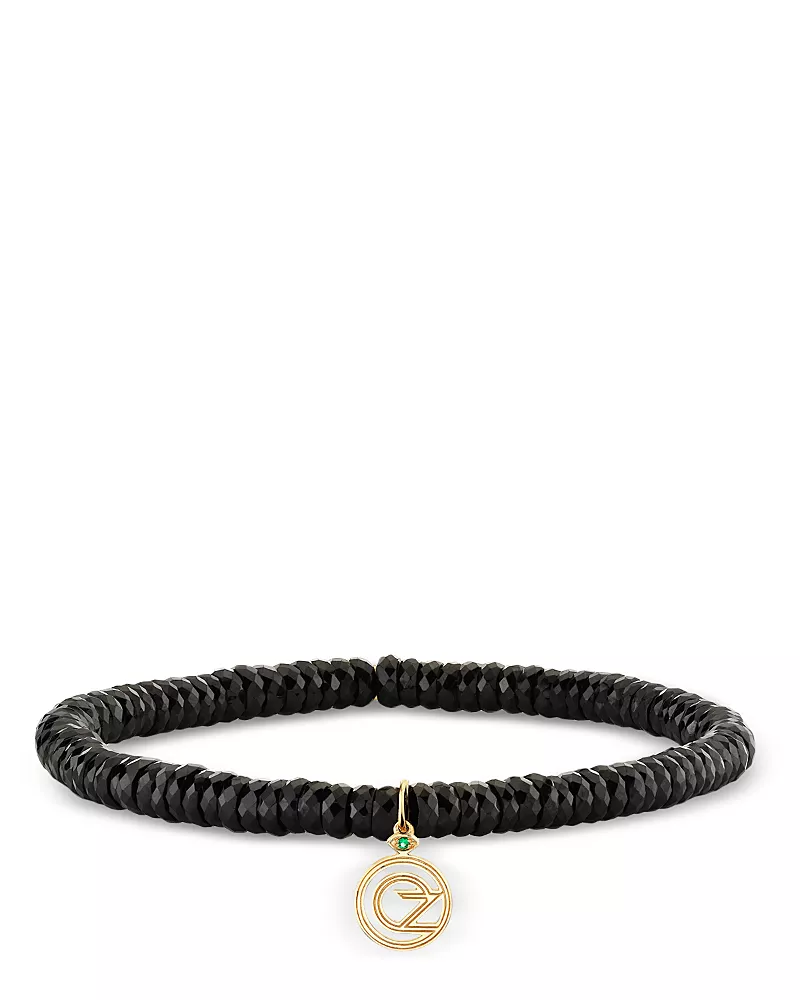 Sydney Evan Wicked x Sydney Evan 14K Yellow Gold Black Spinel & Emerald Accent Oz Logo Charm Bracelet