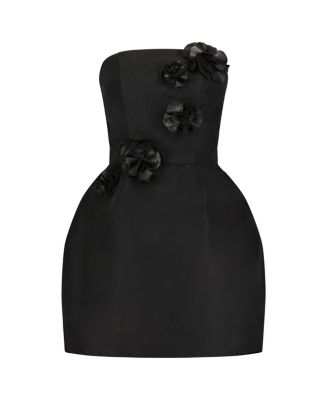 Faille Strapless Mini Dress With 3D Flower Details