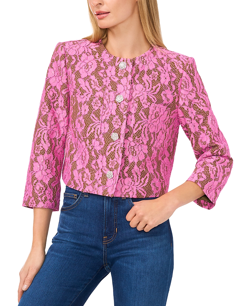 Shop Cece Cropped Lace Jacket In Antique Olive
