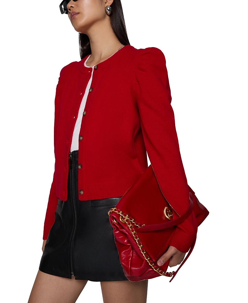 Rebecca Minkoff Janine Puff Shoulder Wool Cardigan In Red