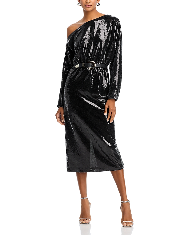 Misook Sequined One Shoulder Midi Dress