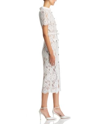 White Lace Button Midi Dress