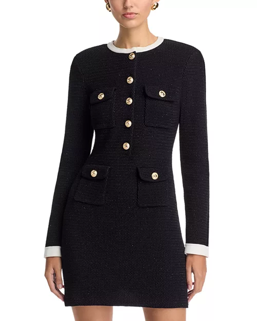 knit contrast collar long sleeve mini dress