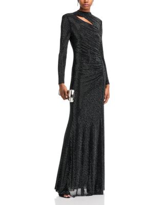 Black Rhinestone Mesh Cut Out Gown