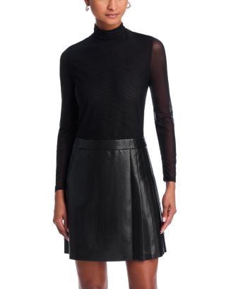 Alice+Olivia■Long Sleeve Mesh & Faux Leather Dress■ドレス Alice and Olivia Chara Long Sleeve Mesh & Faux Leather Mini