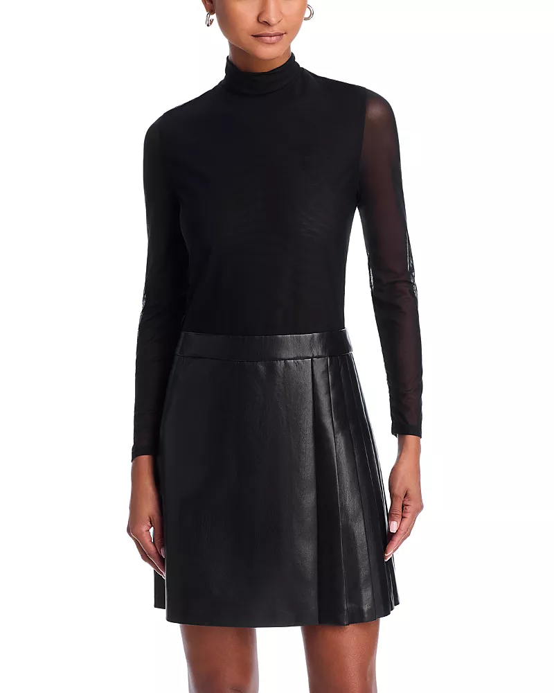 Alice and Olivia Chara Long Sleeve Mesh & Faux Leather Mini Dress