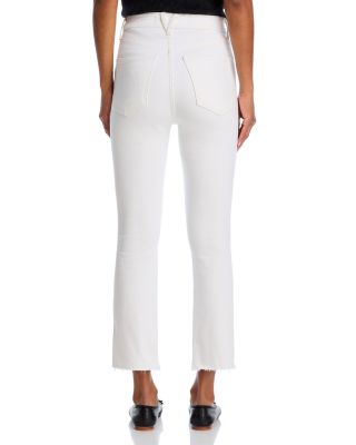 Carly Raw Hem High Rise Kick Flare Cropped Jeans in White