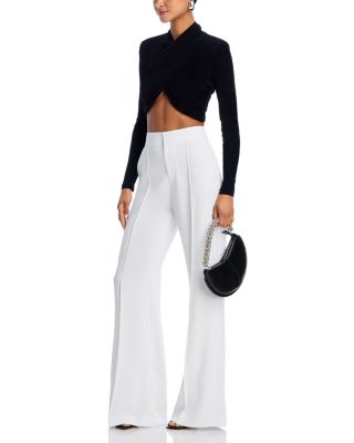 Dylan High Waist Wide Leg Pants in White Crystal Trim Crepe