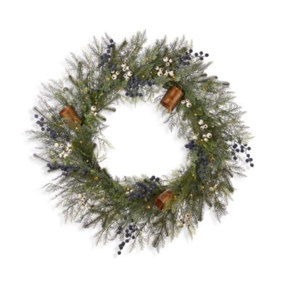 Blueberries & Harmony Bells 30" Wreath with Fairy Lights