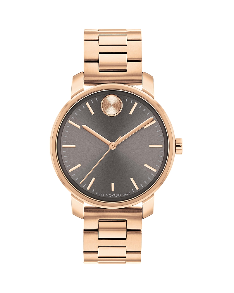 Movado Women's Bold Access Swiss Quartz Ionic Plated Carnation Gold Steel Watch 34mm In Gray/pink