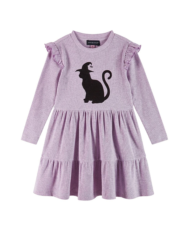 Shop Andy & Evan Girls' Purple Jersey Dress With Halloween Cat Applique - Little Kid In Purple Cat