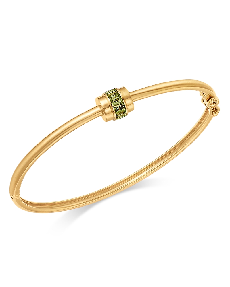 Moon & Meadow 14k Yellow Gold Peridot Baguette Bangle Bracelet In Green/gold