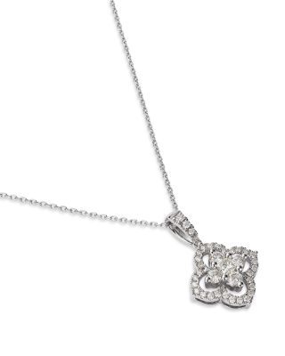 Diamond Clover Pendant Necklace in 14K White Gold, 0.50 tcw