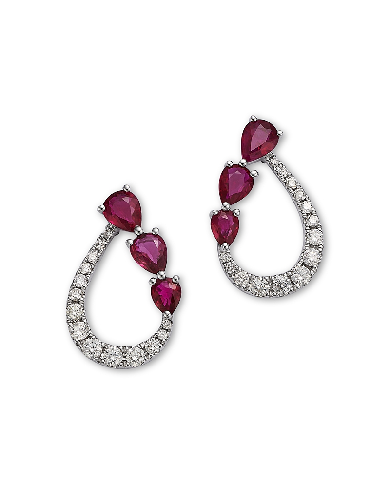 BLOOMINGDALE'S FINE COLLECTION RUBY & DIAMOND PEAR OPEN STUD EARRINGS IN 14K WHITE GOLD