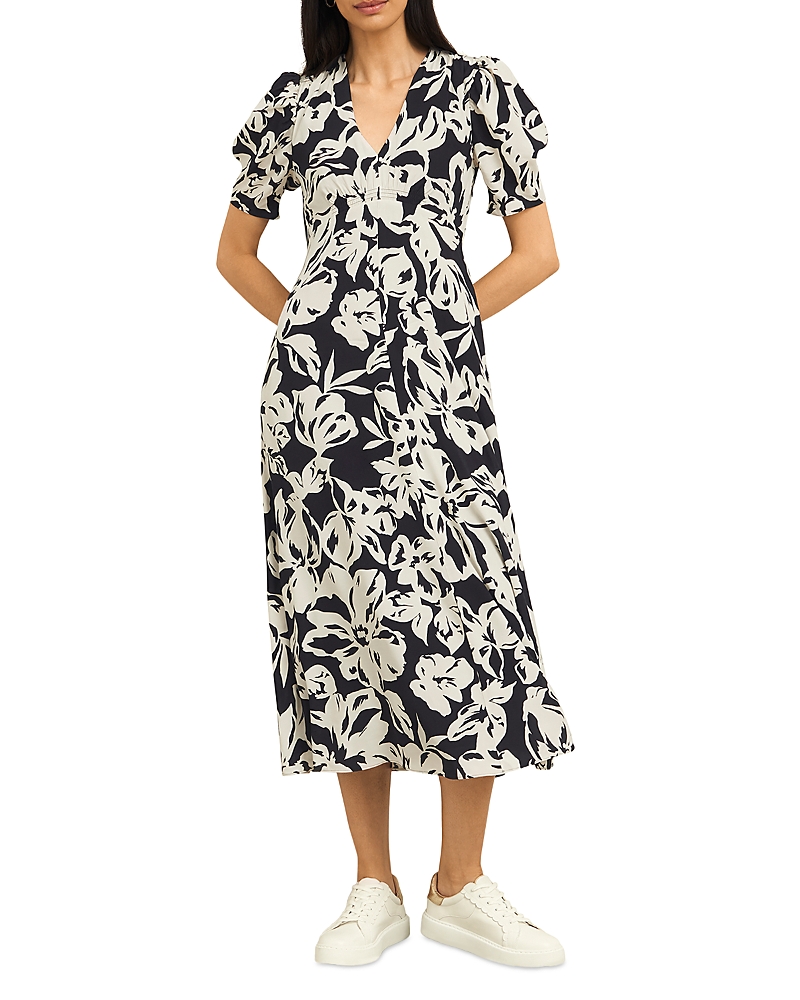 Hobbs London Chiltern Printed Midi Dress In Black Cream