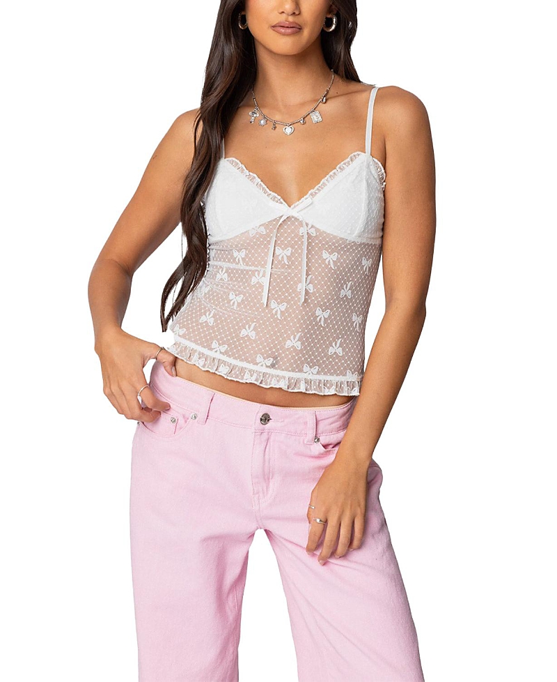 Edikted Bow Print Sheer Camisole In White