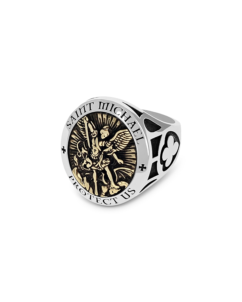 King Baby Studio Saint Michael Ring With Gold Tone Alloy In Gold/silver
