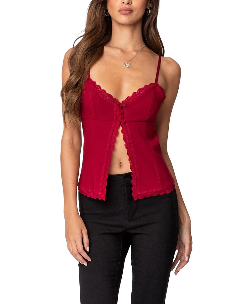 Edikted Crimson Lace Split Front Camisole In Burgundy